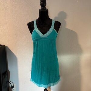Vintage American Eagle Teal Sleeveless Lace Trim Dress. Size L.